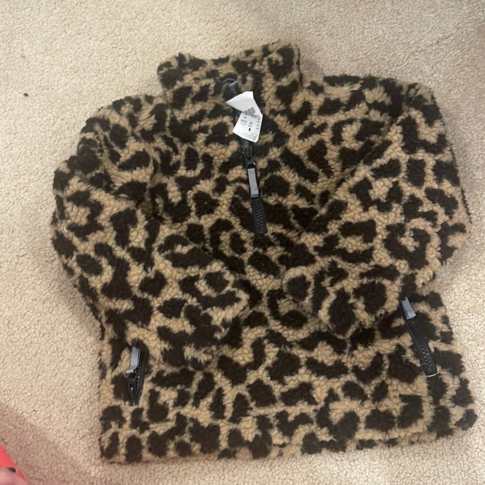 JCrew Kids leopard fleece 1/4 zip